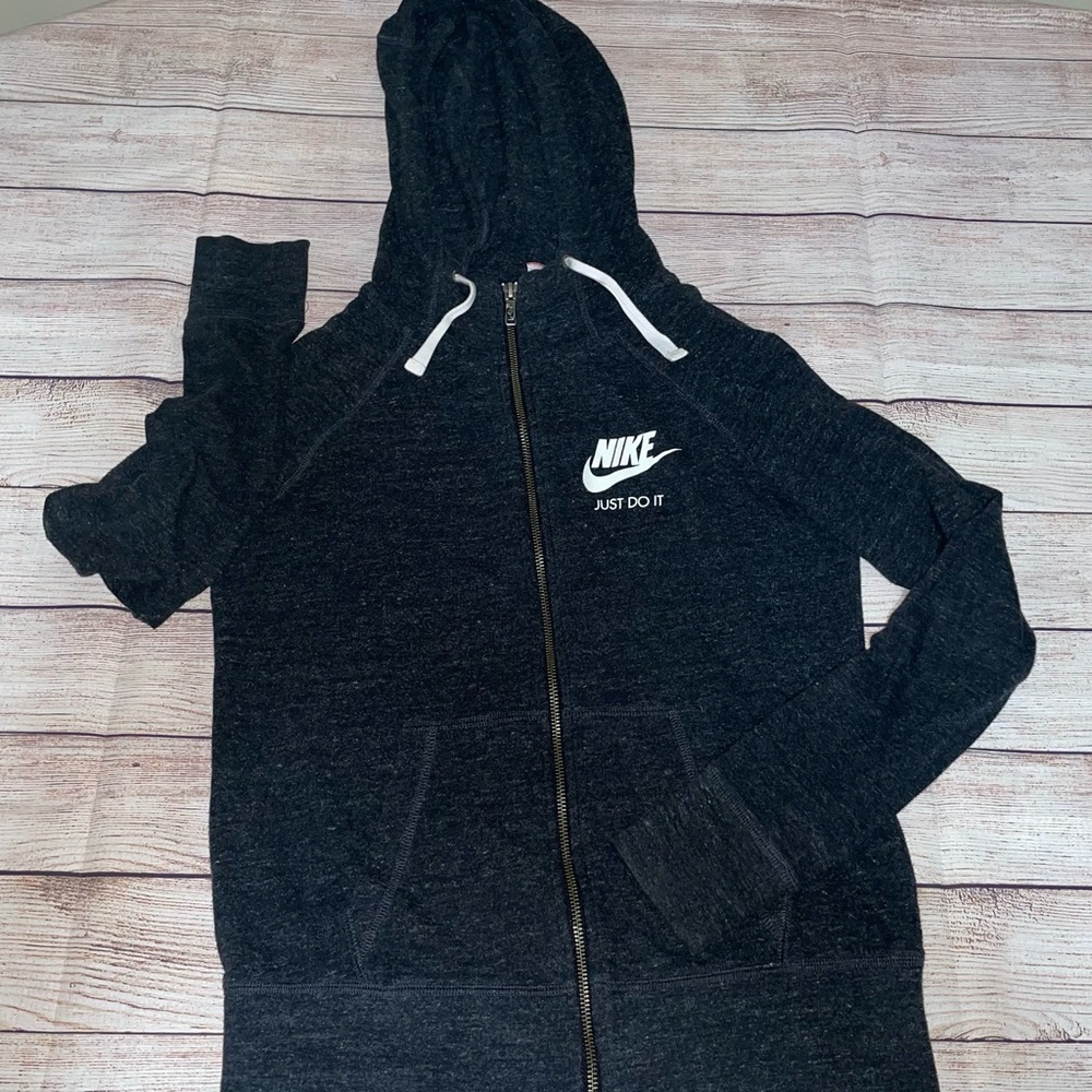 Women’s lightweight Nike Hoodie Full Zip Drawstring Size Small Gray